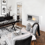 Eco-Feu Santa Lucia 54-Inch Built-in Ethanol Fireplace in a monochrome living space
