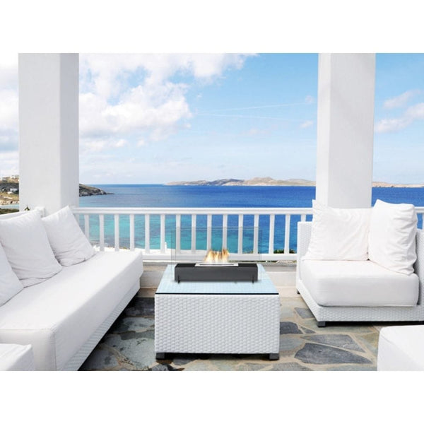 Eco-Feu Vision I 29-Inch Free Standing Black Ethanol Fireplace in Outdoor Patio