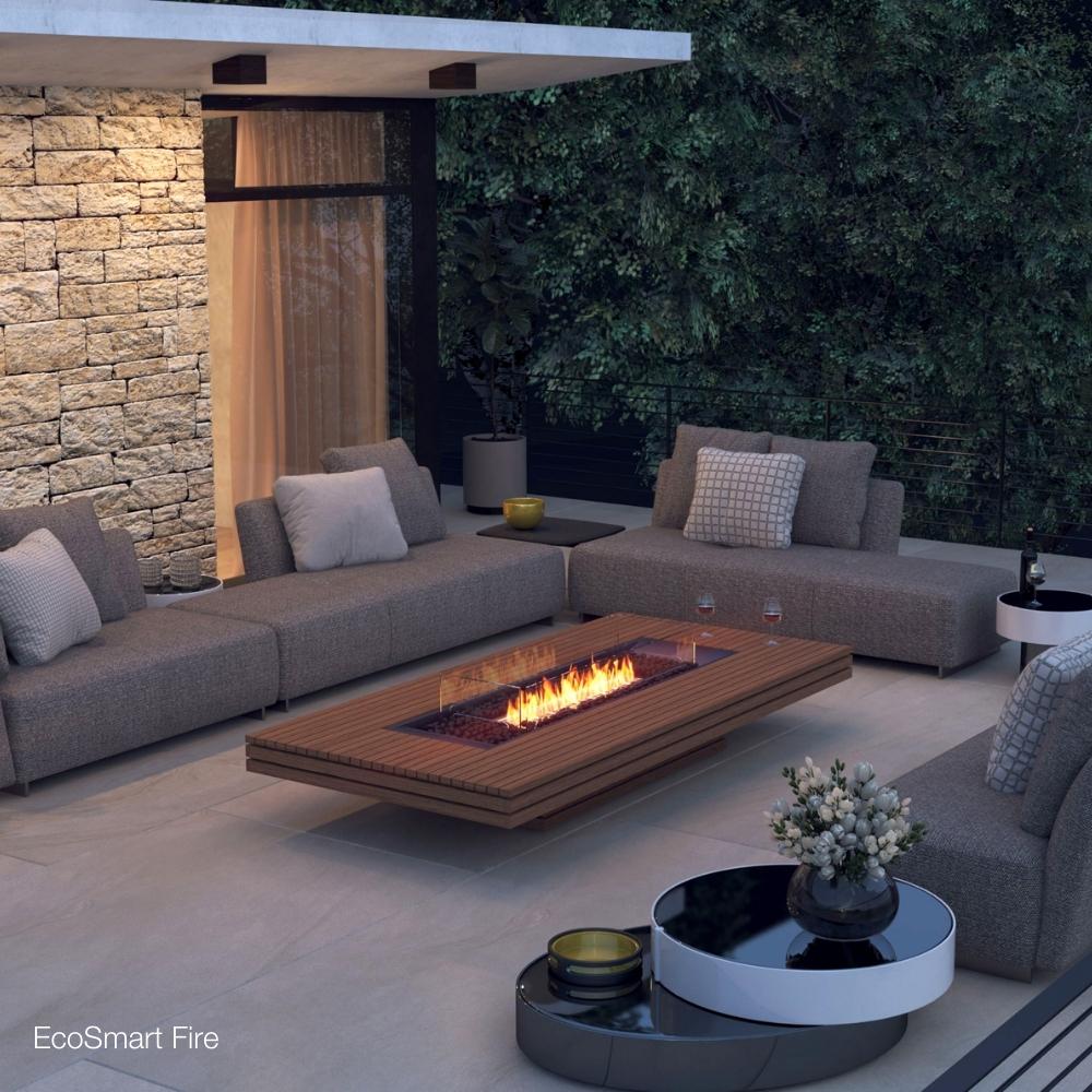 EcoSmart Fire Gin 90 Low 52" Rectangular Concrete Fire Pit Table in Living Room
