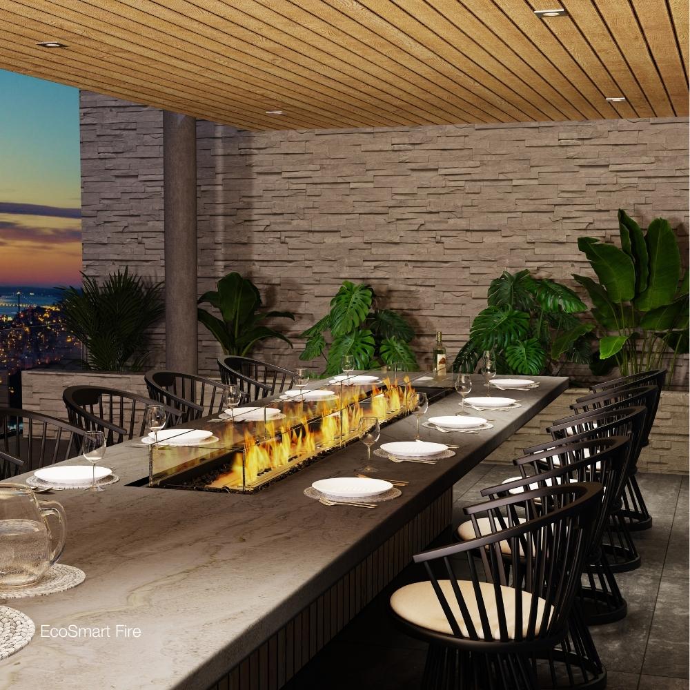 EcoSmart Fire Linear 130" Indoor/Outdoor Fire Pit Kit with Triple Fuel Advantage Lifestyle