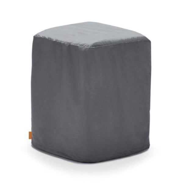 A gray cube-shaped object covered in fabric