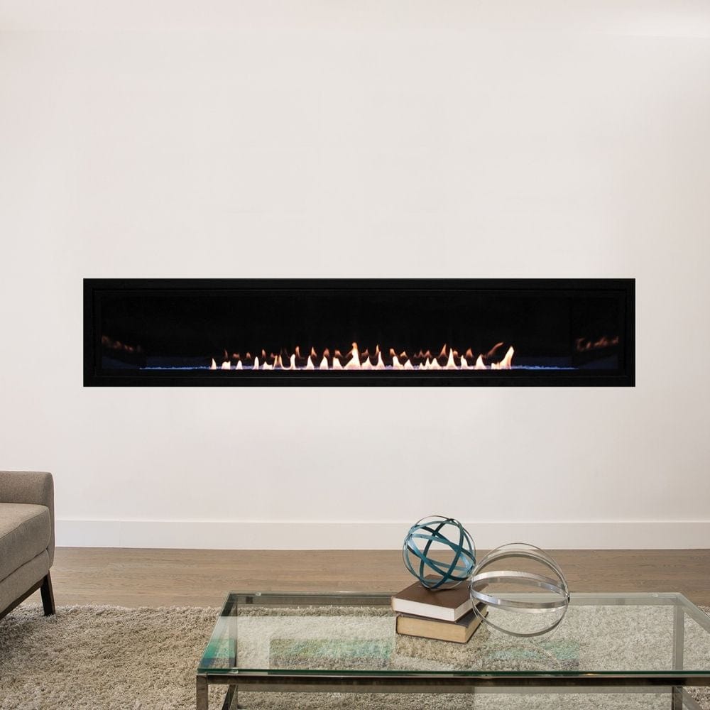 Empire Boulevard 72-Inch Gas Fireplace in Living Room with Blue LED