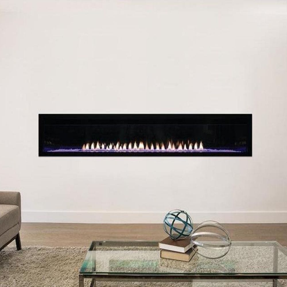 Empire Boulevard 72-Inch Gas Fireplace in Living Room with Purple LED