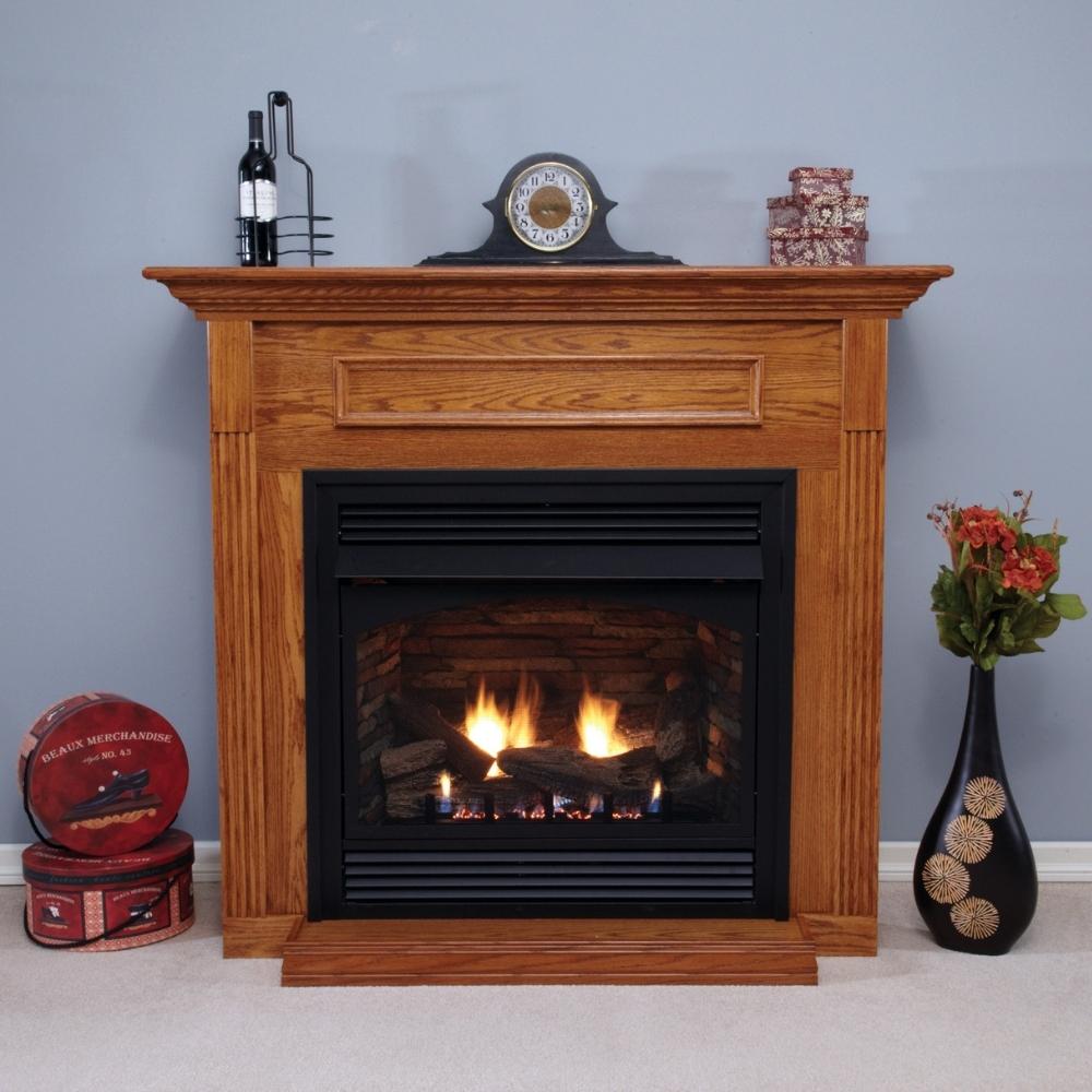 Empire Vail 32 Premium Vent-Free Gas Fireplace in Dark Oak Cabinet Mantel