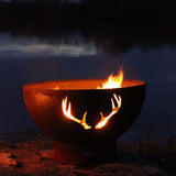 Fire Pit Art Antlers 36-Inch Handcrafted Carbon Steel Gas Fire Pit by the Lake