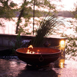 Fire Pit Art Emperor 37-Inch Handcrafted Carbon Steel Gas Fire Pit in the Rain