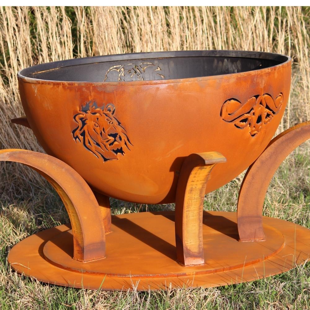 Fire Pit Art Africa's Big Five - 41" Unique Handcrafted Carbon Steel Fire Pit In A Landscape Scenery