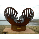 Fire Pit Art Barefoot Beach 42-Inch Handcrafted Carbon Steel Fire Pit (BB) on Wood Planks