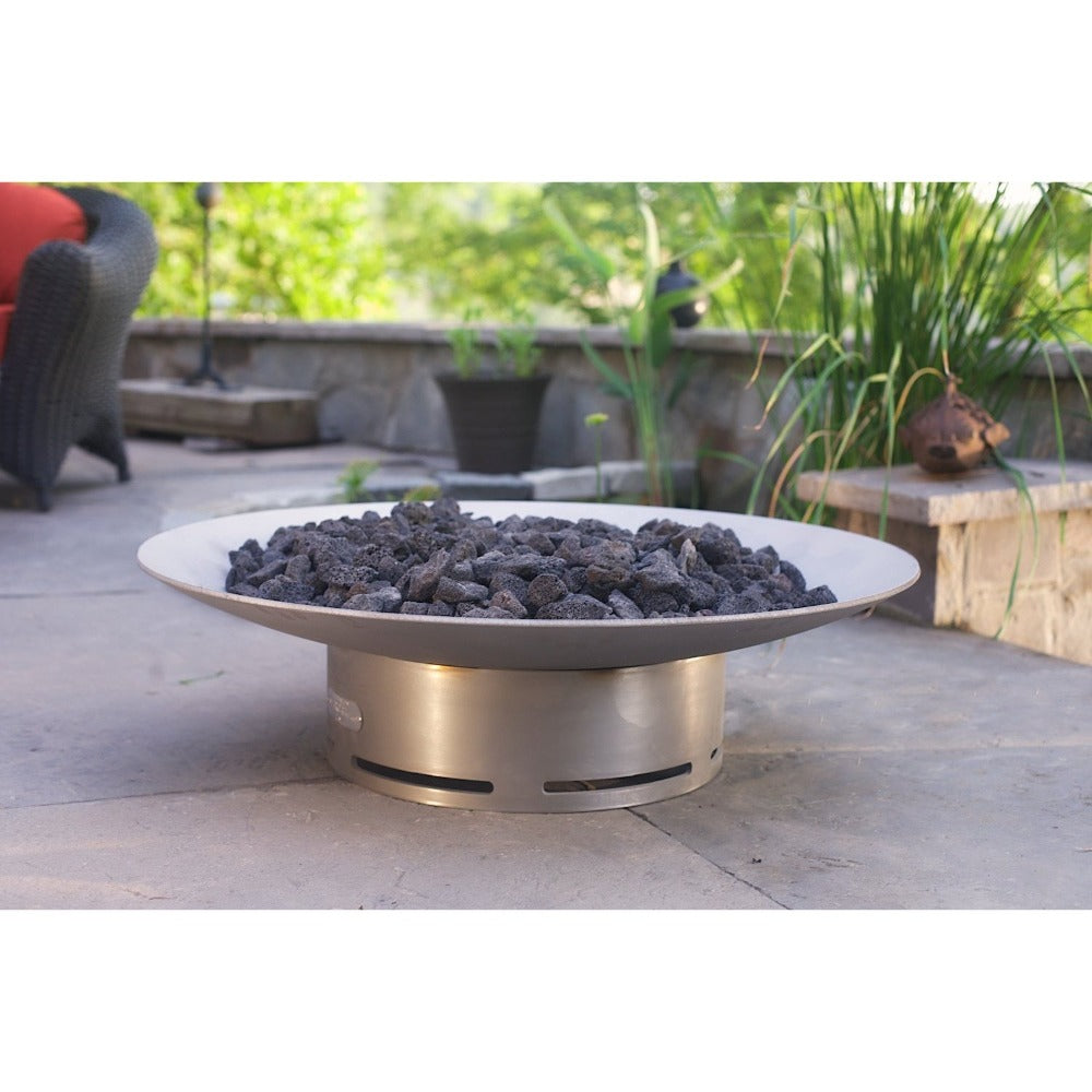 Fire Pit Art Bella Vita 34-Inch Handcrafted Stainless Steel Gas Fire Pit with Included Lava Rocks