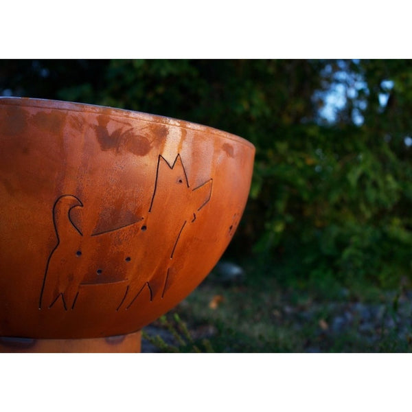 Fire Pit Art Funky Dog 36-Inch Handcrafted Carbon Steel Gas Fire Pit Side Details