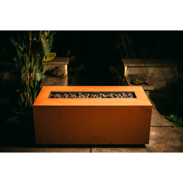 Fire Pit Art Linear - 48" Handcrafted Carbon Steel Gas Fire Pit with Lava Rocks