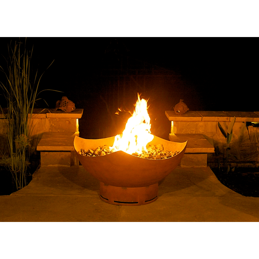 Fire Pit Art Manta Ray - 36" Handcrafted Carbon Steel Gas Fire Pit Lit Up