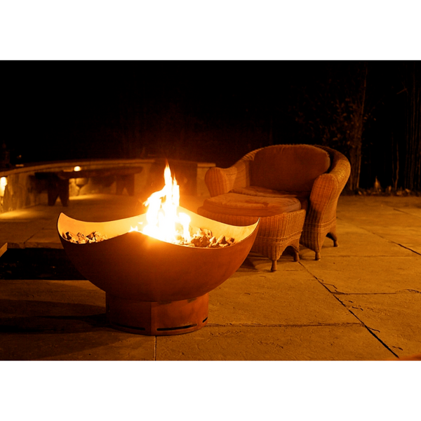 Fire Pit Art Manta Ray - 36" Handcrafted Carbon Steel Gas Fire Pit In a Patio