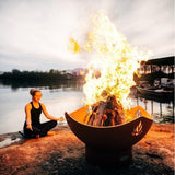 Fire Pit Art Namaste - 36" Handcrafted Carbon Steel Fire Pit Beside A Lake