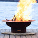 Wood Burning Fire Pit - Fire Pit Art Saturn - 40" Steel Fire Pit Lit Up Beside A Lake