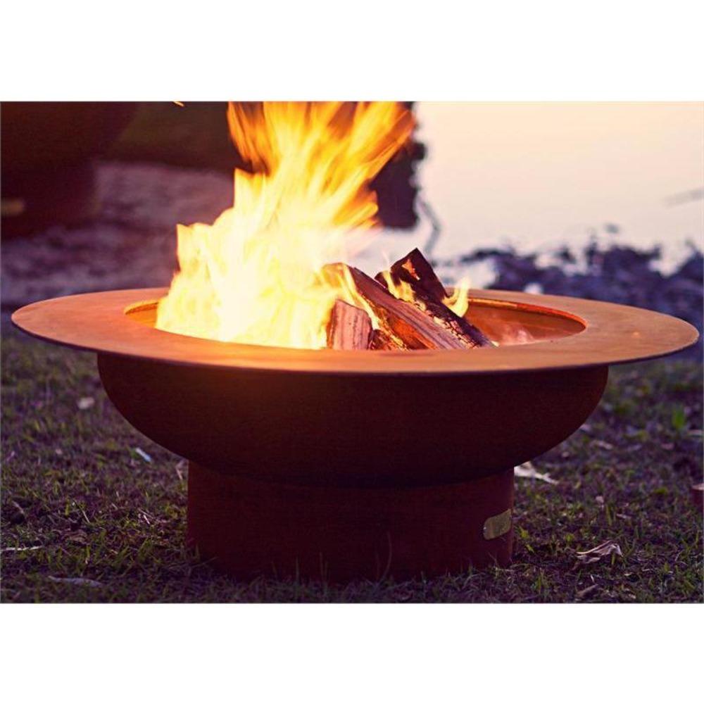 Wood Burning Fire Pit - Fire Pit Art Saturn - 40" Steel Fire Pit (SAT) With Burning Logs