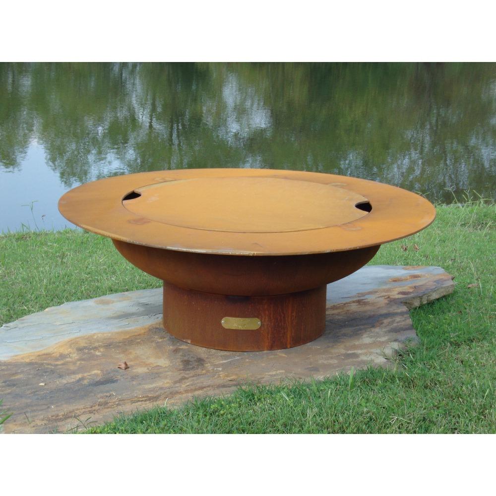 Fire Pit Art Saturn - 40" Handcrafted Carbon Steel Fire Pit (SAT) With Lid