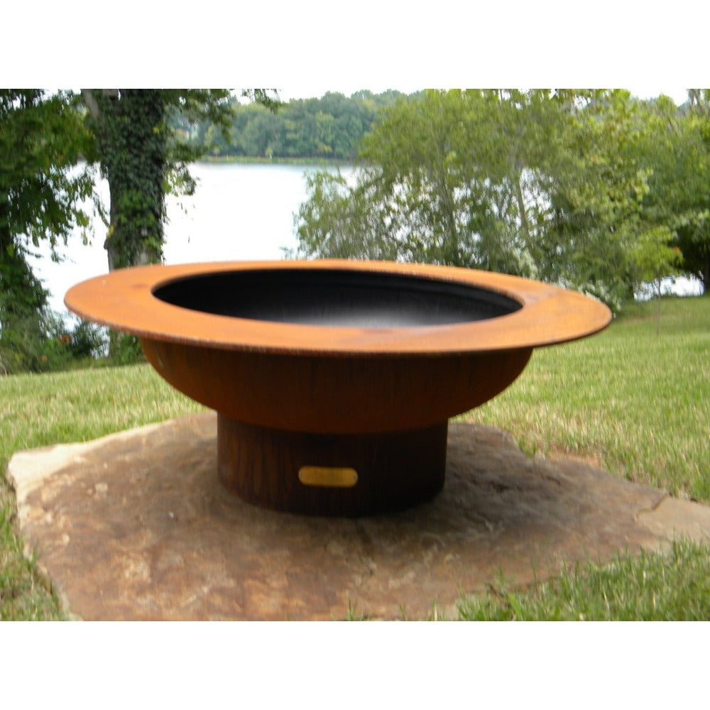 Fire Pit Art Saturn - 40" Handcrafted Carbon Steel Gas Fire Pit In a Landscape Scenery