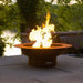 Fire Pit Art Saturn - 40" Handcrafted Carbon Steel Gas Fire Pit Lit Up Outdoors