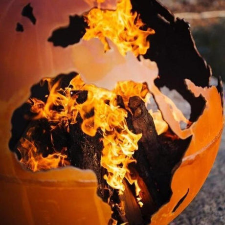 The Inside of Fire Pit Art Third Rock - Globe Shaped 36" Handcrafted Carbon Steel Fire Pit (TR)