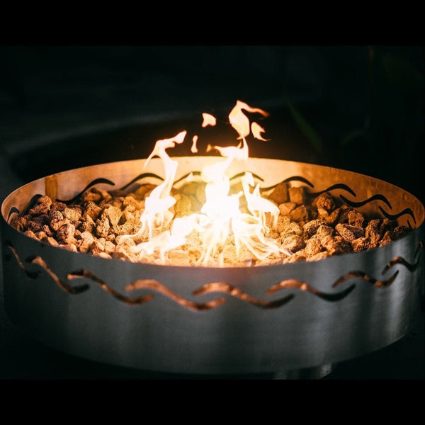 Fire Pit Art Fire Surfer 30-Inch Portable Handcrafted Stainless Steel Gas Fire Pit Up Close
