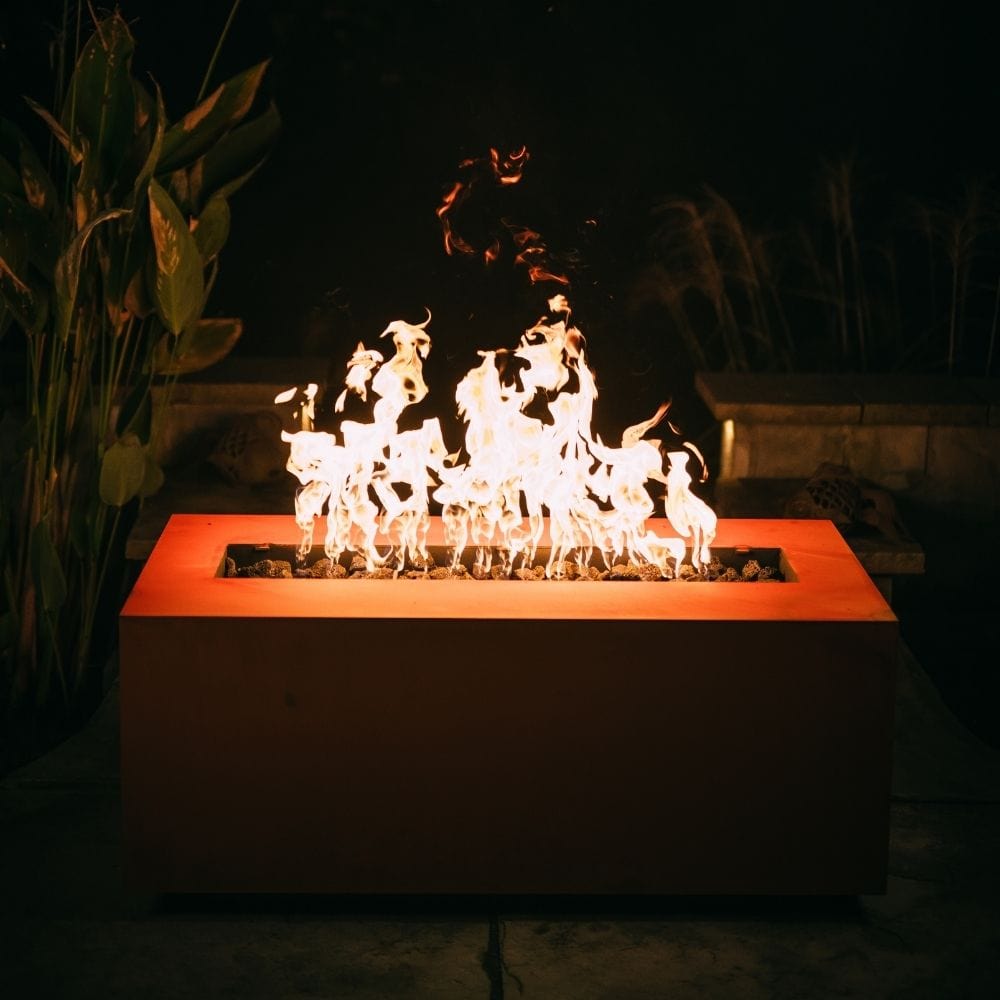 Fire Pit Art Linear 48-Inch Handcrafted Carbon Steel Gas Fire Pit in Outdoor Patio