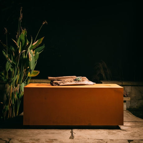 Fire Pit Art Linear  Handcrafted Carbon Steel Gas Fire Pit with Burner Cover and Bark on Top