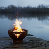 Fire Pit Art Long Horn 36-Inch Handcrafted Carbon Steel Fire Pit with Wood and Flame