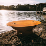 Fire Pit Art Magnum 54-Inch Handcrafted Carbon Steel Gas Fire Pit with Lid by the Docks