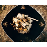 Fire Pit Art Namaste 36-Inch Handcrafted Carbon Steel Fire Pit Top View with Logs