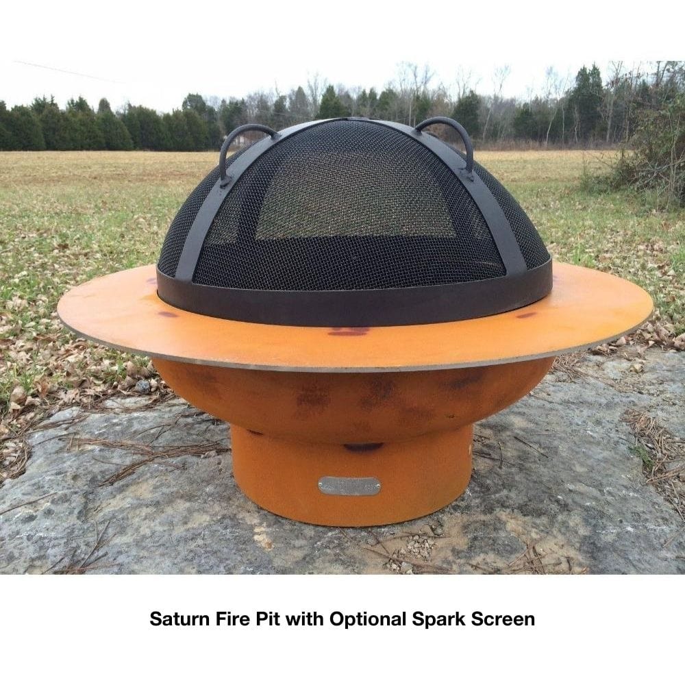 Fire Pit Art Saturn 40-Inch Handcrafted Carbon Steel Fire Pit with Optional Spark Screen