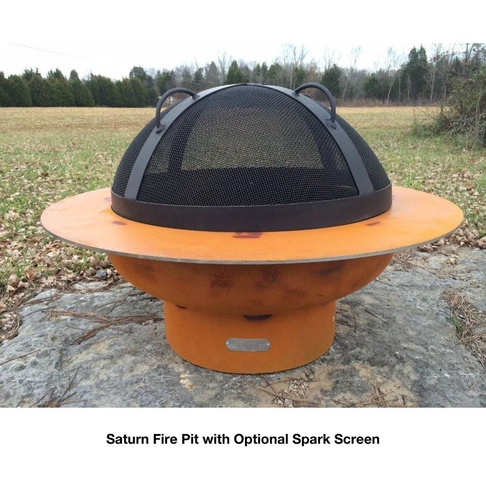 Fire Pit Art Saturn 40-Inch Handcrafted Carbon Steel Gas Fire Pit with Optional Spark Screen
