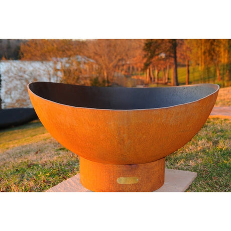 Fire Pit Art Scallop 36-Inch Handcrafted Carbon Steel Gas Fire Pit in Landscape Scenery