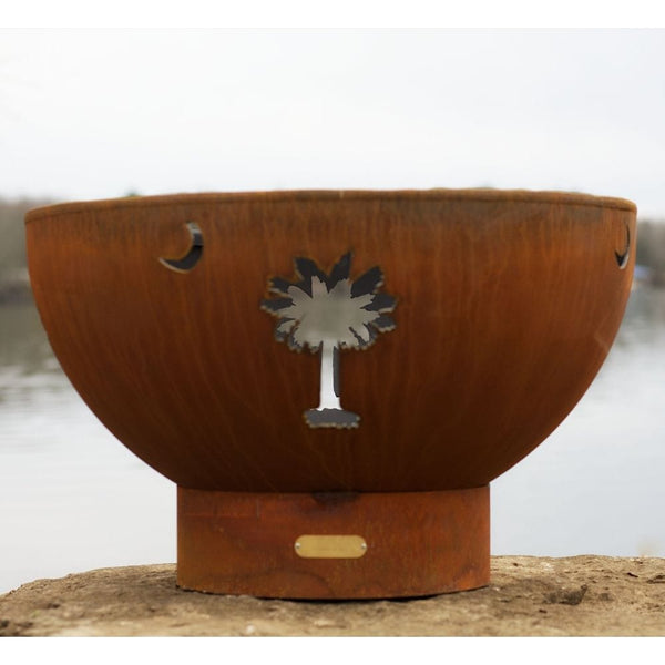 Fire Pit Art Tropical Moon 36-Inch Handcrafted Carbon Steel Gas Fire Pit - close-up view