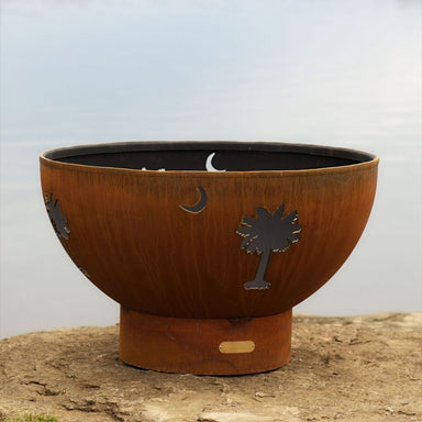 Fire Pit Art Tropical Moon 36-Inch Handcrafted Carbon Steel Gas Fire Pit Outdoors