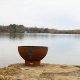 Fire Pit Art Tropical Moon 36-Inch Handcrafted Carbon Steel Gas Fire Pit by the Lake