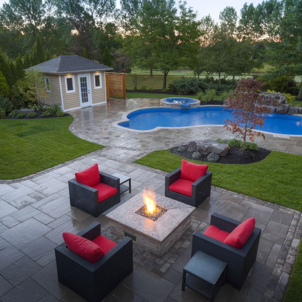 square stone fire pit made with firegear diy fire pit kit by the pool