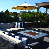 square fire pit table made with firegear diy fire pit kit at a rooftop