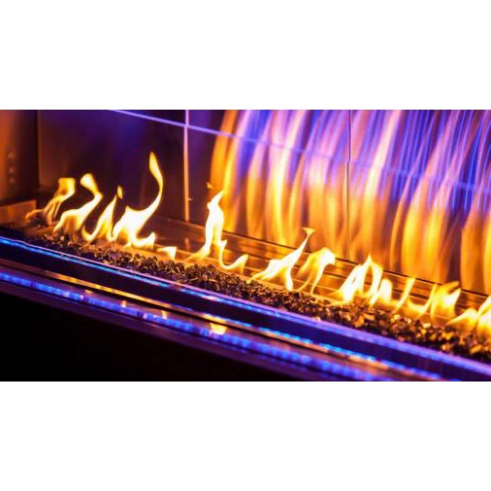 firegear kalea bay vent free outdoor gas fireplace flames and blue led lights