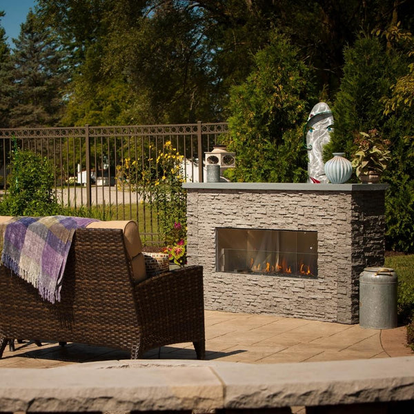 Firegear Kalea Bay Outdoor Linear Vent Free Gas Fireplace with LED Lights - installation view