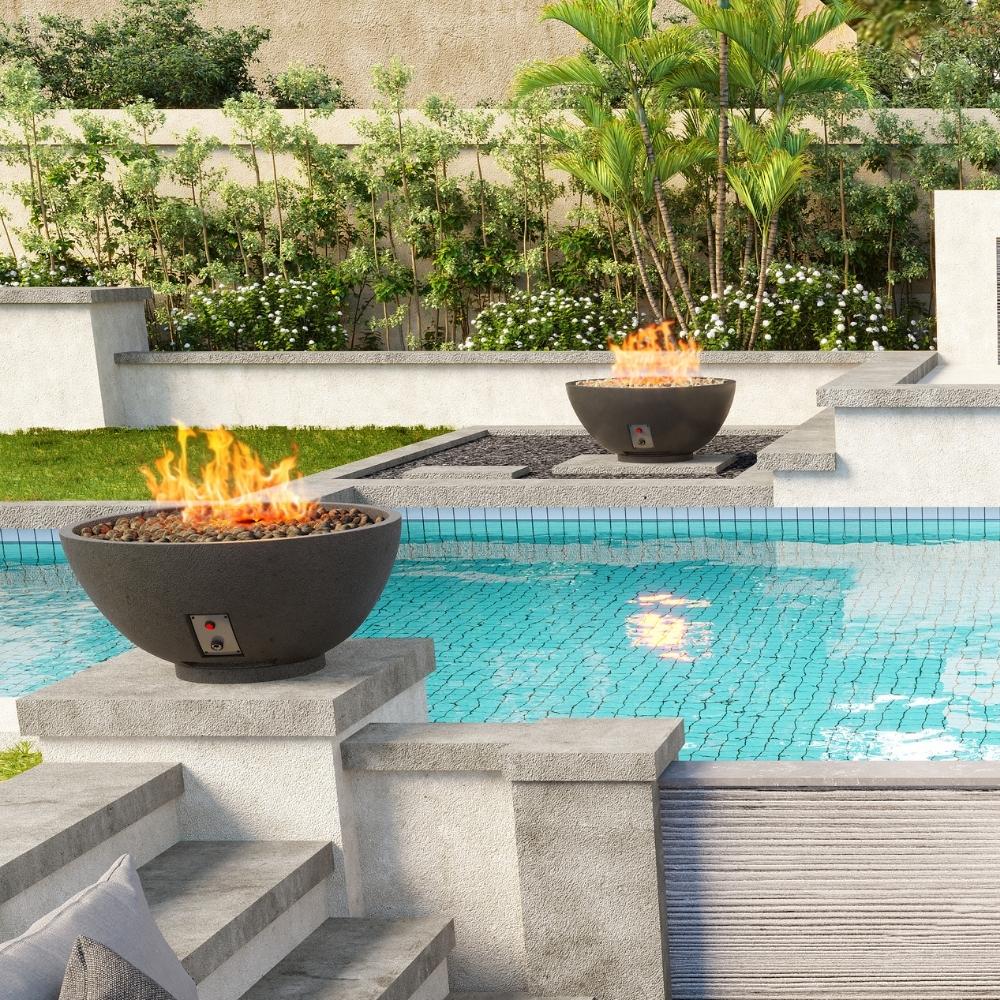 Firegear Sanctuary 30" Round Concrete Gas Fire Bowl in Poolside Patio