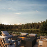 Firegear Sanctuary 56" Rectangular Concrete Gas Fire Pit Table Overlooking Lake