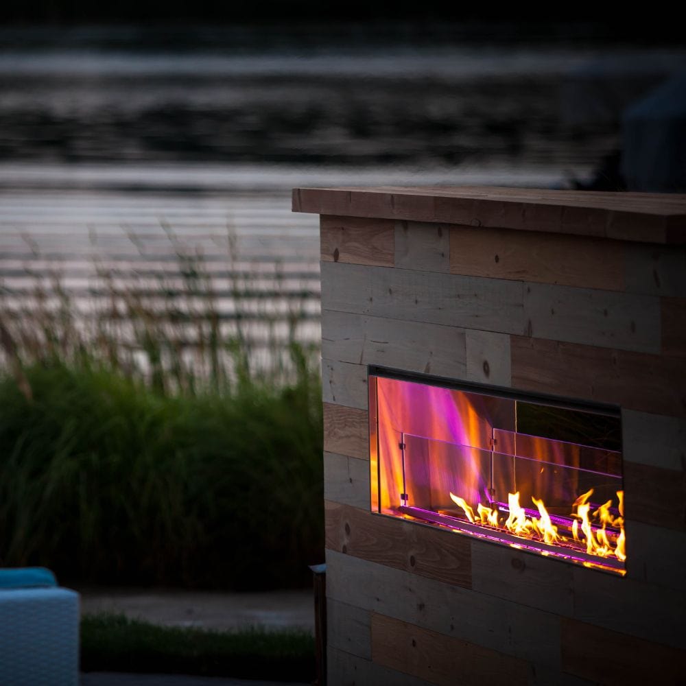 firegear kalea bay vent free outdoor gas fireplace with pink led lights