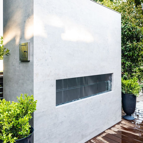 firegear kalea bay vent free outdoor gas fireplace with white surround