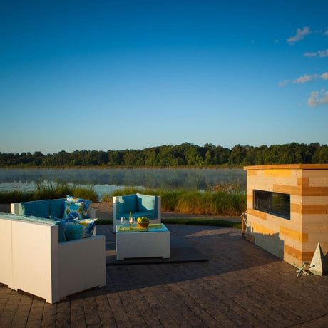 firegear kalea bay vent free outdoor gas fireplace by the lake