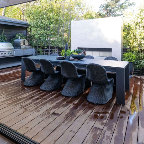 firegear kalea bay vent free gas fireplace with white surround in patio dining area