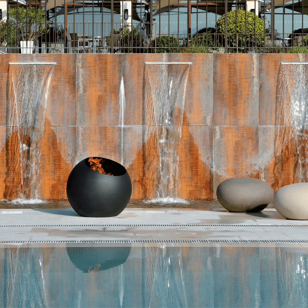 Focus Bubble 27-Inch Round Black Fire Pit — Modern Blaze