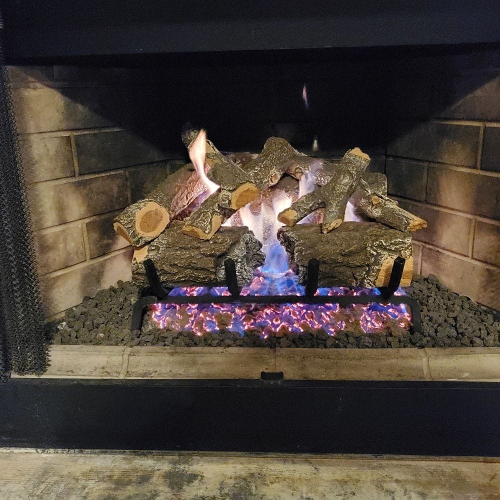 Grand Canyon Weathered Oak Gas Log Set in Firebox Front View