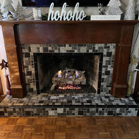Grand Canyon Weathered Oak Gas Log Set with Tile and Wood Mantel