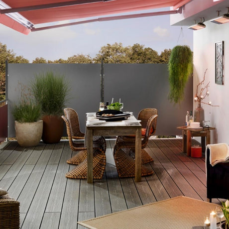 Heatscope Spot 35" Black Electric Heaters in Outdoor Dining Area